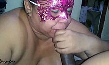 Latina mature milks huge cock with handjob in lingerie