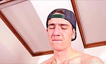 Twink jerks uncut cock intensely