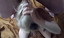 Long blonde hair gets masturbated with a dick and covered in cum.