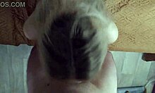 Long blonde hair gets masturbated with a dick and covered in cum.