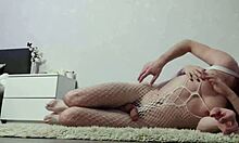 A couple fucks on the carpet while the babe strokes the holes and fucks the ass in hot poses