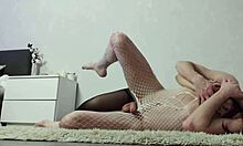 A couple fucks on the carpet while the babe strokes the holes and fucks the ass in hot poses