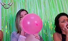 Friends play with balloons and enjoy sexy moments