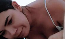 Everyone's loudest blowjob in college blowbang, cum in mouth for first time banging.