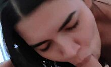 Everyone's loudest blowjob in college blowbang, cum in mouth for first time banging.