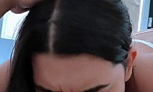 Everyone's loudest blowjob in college blowbang, cum in mouth for first time banging.