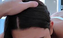 Everyone's loudest blowjob in college blowbang, cum in mouth for first time banging.