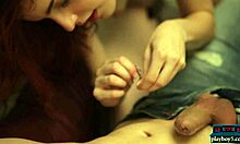 Spanish redhead teen takes control and licks his pussy?