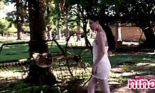 I tease my body and rub my pussy outdoors with natural tits