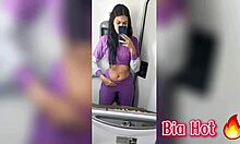 bia, hot european morena, masturbates solo in bus bathroom with lust
