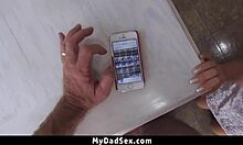 Stepdaughter rubs pussy on stepdad's legs in taboo old and young hardcore doggystyle pov