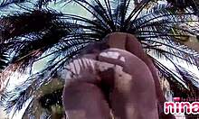 I tease my body and rub my pussy outdoors with natural tits