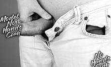 Retro close-up shows big cock orgasm without hands.