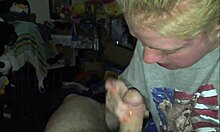 blonde amateur performing oral and swallowing in homemade scene