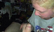 blonde amateur performing oral and swallowing in homemade scene