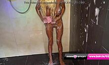 Soapy shower turns wild with skinny British blonde Kerrie Lee getting wet