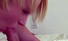 Short-haired blonde Missy sucks nerd's cock with enthusiasm