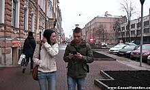 Casual teen enjoys relaxed sex with partner on the floor