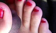 Watch your friend give a footjob in the car? Cum all over her feet!