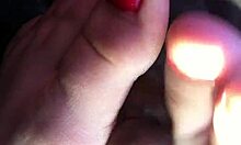 Watch your friend give a footjob in the car? Cum all over her feet!