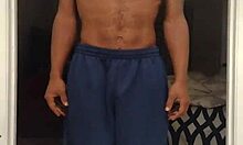 Mature Woman with Brown Eyes Works Out Barefoot in Dorm Gym