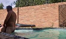 Swimming pool turns into wild outdoor banging session. Huge tits bounce with every thrust!