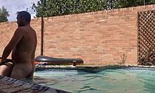 Swimming pool turns into wild outdoor banging session. Huge tits bounce with every thrust!