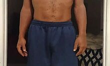 Mature Woman with Brown Eyes Works Out Barefoot in Dorm Gym