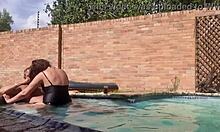 Swimming pool turns into wild outdoor banging session. Huge tits bounce with every thrust!