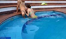 innocent colombian girl licks stepbrother's cock by the pool