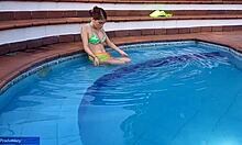 innocent colombian girl licks stepbrother's cock by the pool