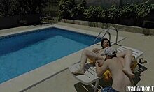 fucking her bent over outside, cum in ass