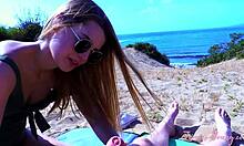 First time pounding on the beach for cute german couple