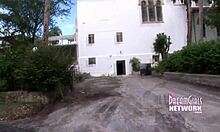 Wild teen boldly flashes her big tits inside a quiet church