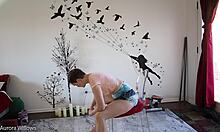 Girlfriend's femdom yoga lesson reveals shaved pussy and big ass fetish