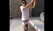 Blonde teen teasing in bikini on spring break holiday