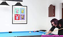 Tattooed Pierced Tgirl Wanks Big Tits on Pool Table!