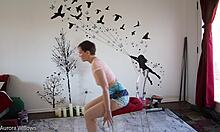 Girlfriend's femdom yoga lesson reveals shaved pussy and big ass fetish