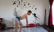 Girlfriend's femdom yoga lesson reveals shaved pussy and big ass fetish