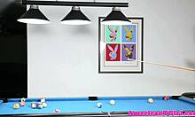 Tattooed Pierced Tgirl Wanks Big Tits on Pool Table!