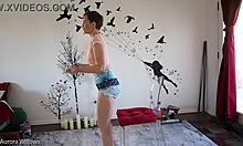 Girlfriend's femdom yoga lesson reveals shaved pussy and big ass fetish