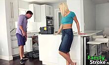 Blonde stepcousin gets intensely fucked in the kitchen.