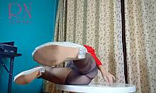 Girl Next Door Rips Pantyhose in Striptease at Round Table 21