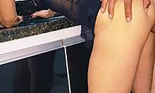 Blonde wife enjoys oral in kitchen with couple