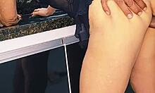 Blonde wife enjoys oral in kitchen with couple