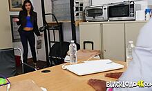 Hot teen sucks big black cock during work interview