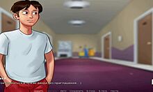 In Summertime Saga, she gives a STRESS RELIEF HANDJOB in episode 4 scene 75