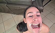cheap whore swallows piss with lip retractor 😈
