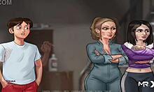 In Summertime Saga, she gives a STRESS RELIEF HANDJOB in episode 4 scene 75