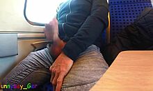 very spontaneous quick gay jerk off and big cumshot on a driving train
